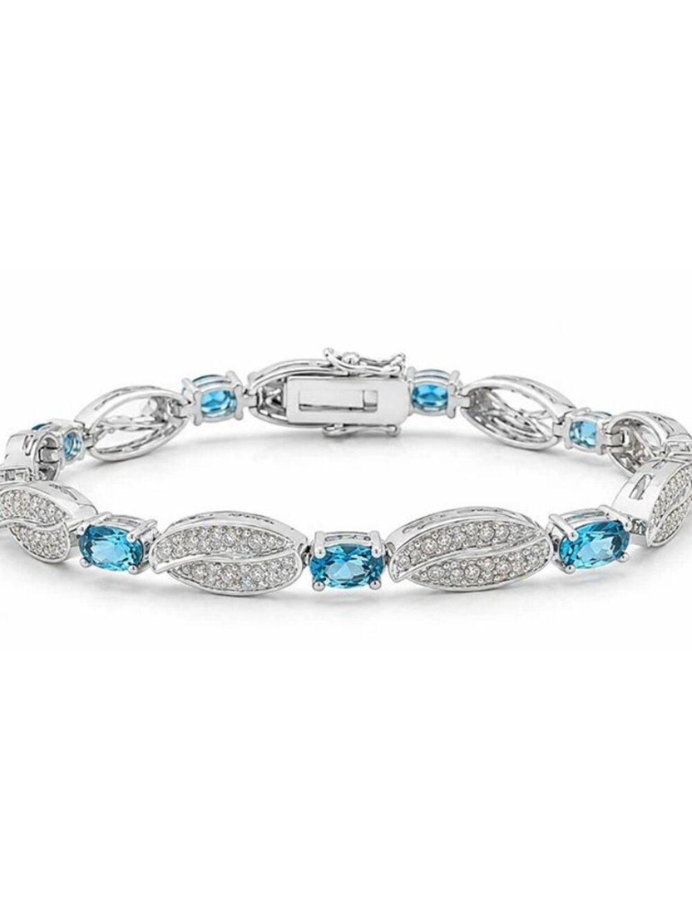 Genuine 3.15 Cts Blue Topaz Bracelet Solid .925 Sterling Silver
